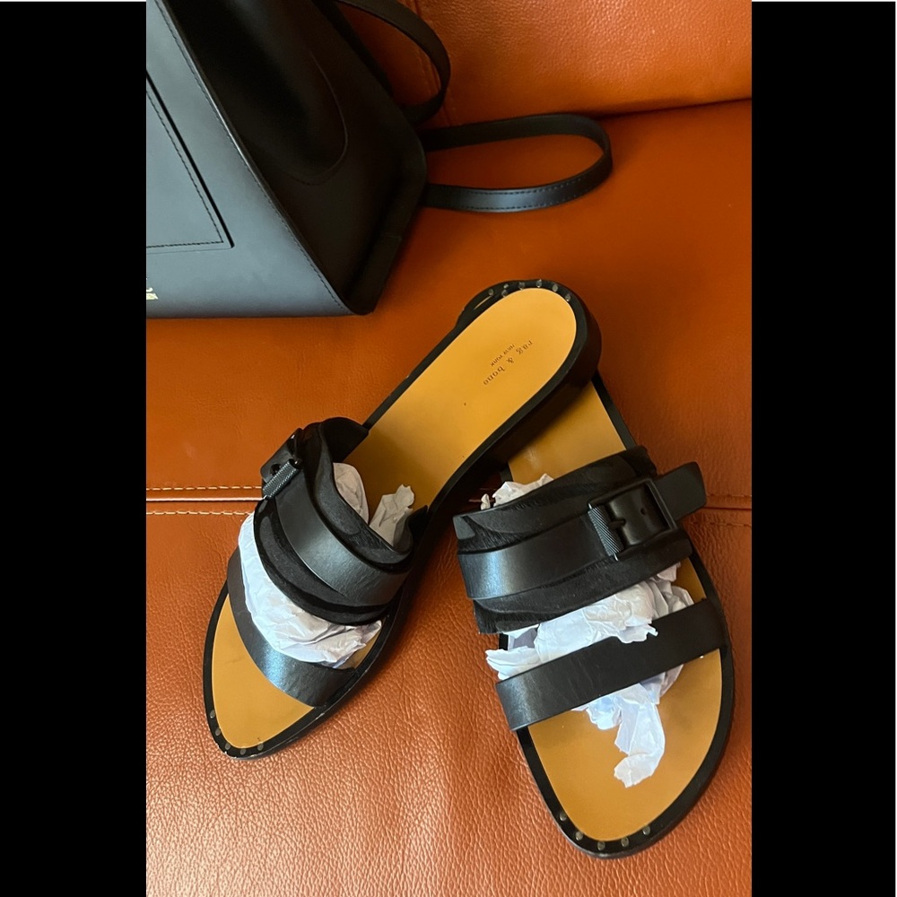 rag & bone black leather  sandals